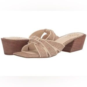 Vince Camuto Knotted Canvas Mules Selarin Sandals slip on block heel NEW